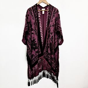 Free People Nightbird Burnout Kimono Duster Burgundy One Size